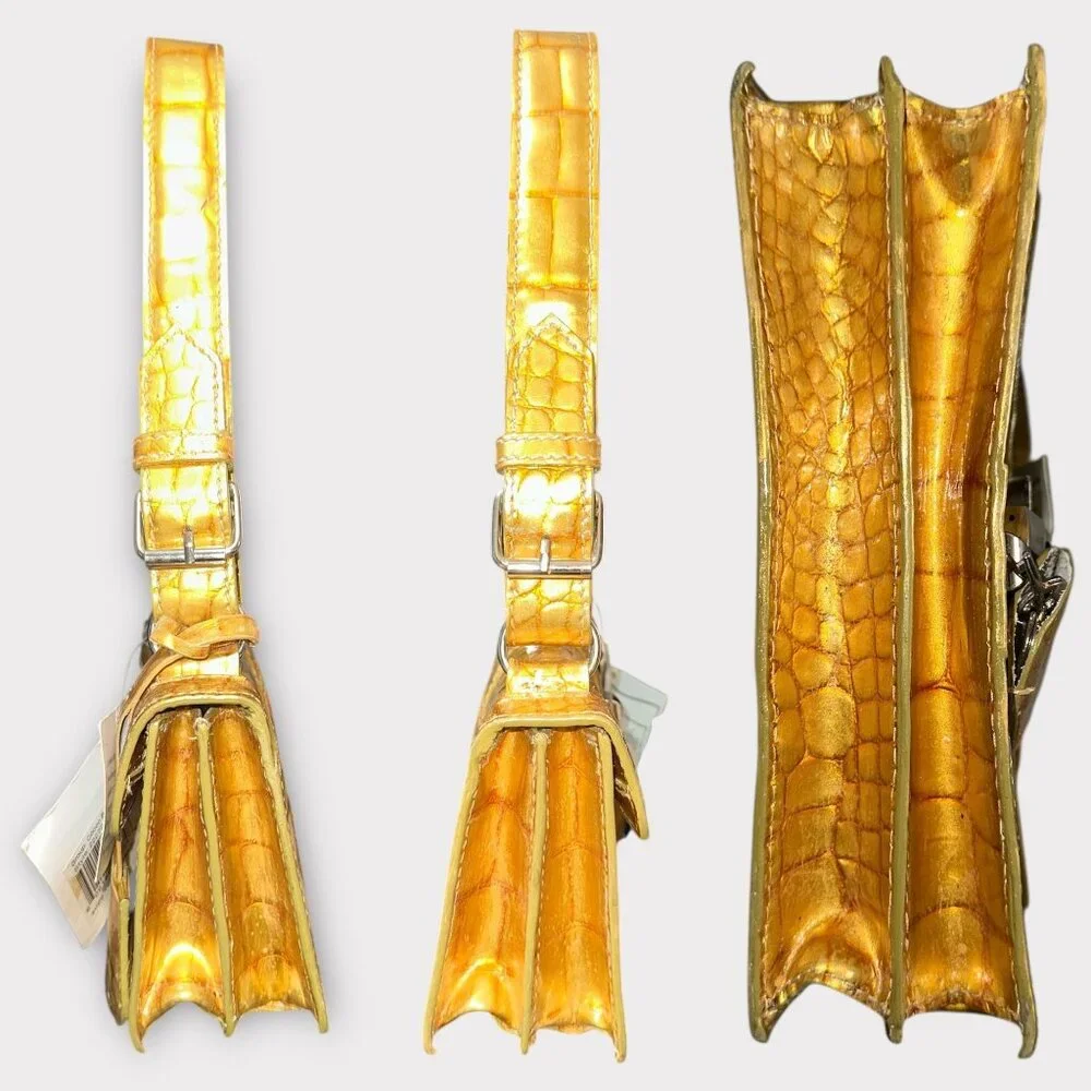 Cynthia Rowley Purse Gold Metallic Croc Embossed Leather Cocco Bello Mini Bag - Picture 5 of 11